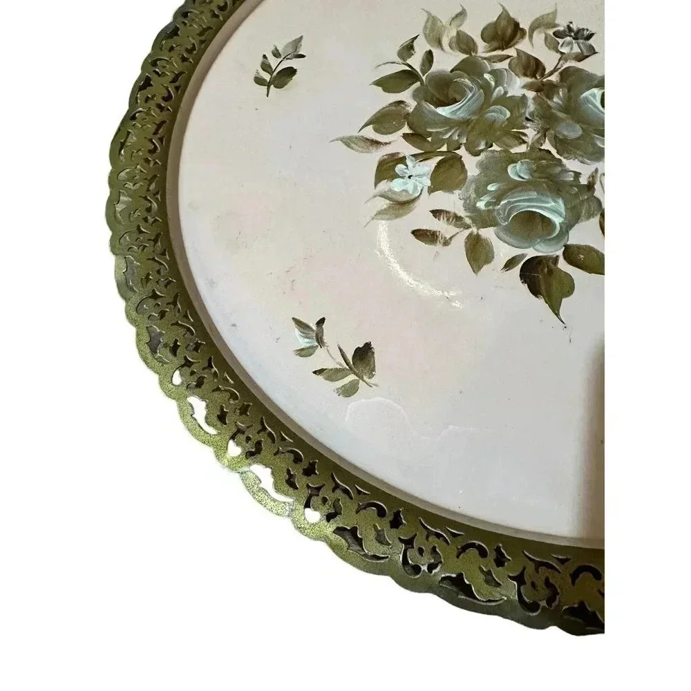 Vintage Nashco Products Metal Hand Painted Floral Serving Tray Size OS